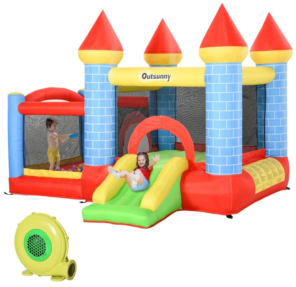 Outsunny Castelo Insuflável Infantil 280x260x210cm Seguro Festa de Aniversário com Escorrega e Cama Elástica para Interior e Exterior | Aosom Portugal