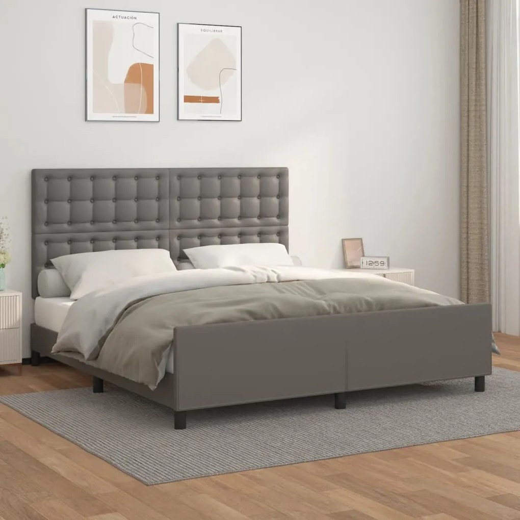 vidaXL Estrutura cama c/ cabeceira couro artificial 160x200cm cinzento