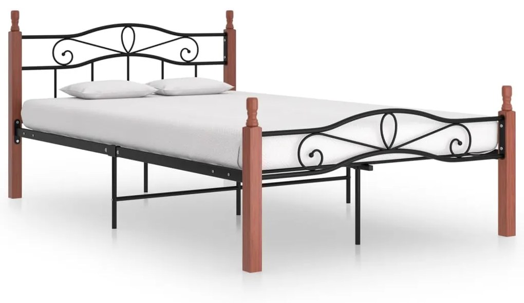 vidaXL Estrutura de cama 120x200cm metal/madeira carvalho maciça preto