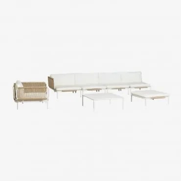 Sofá De Jardim Modular De Canto De 4 Peças Com Pufe, Poltrona E Mesa De Centro Roubly Beige De Amêndoa - Sklum