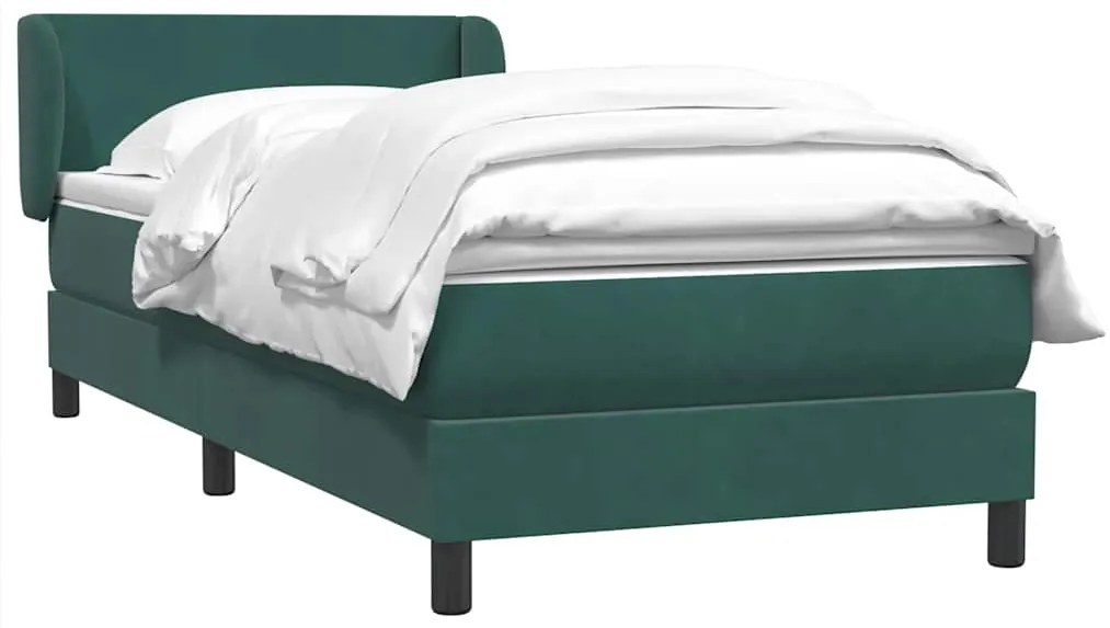 Cama com molas/colchão 90x220 cm veludo verde-escuro
