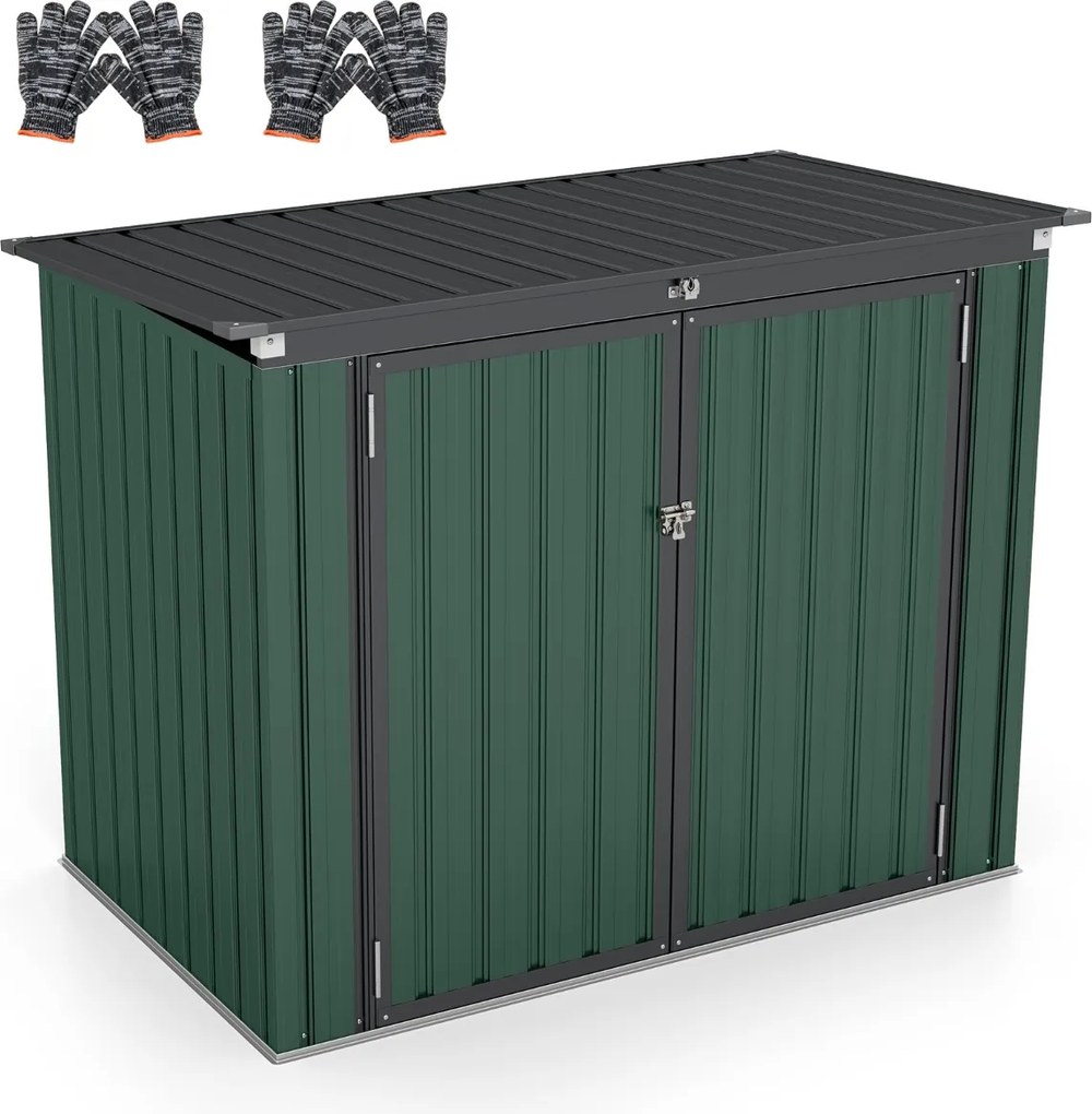 Abriigo Jardim com fechadura e duas aberturas, 2 portas, estrutura em metal para quintal, 172 x 95,5 x 130 cm, verde