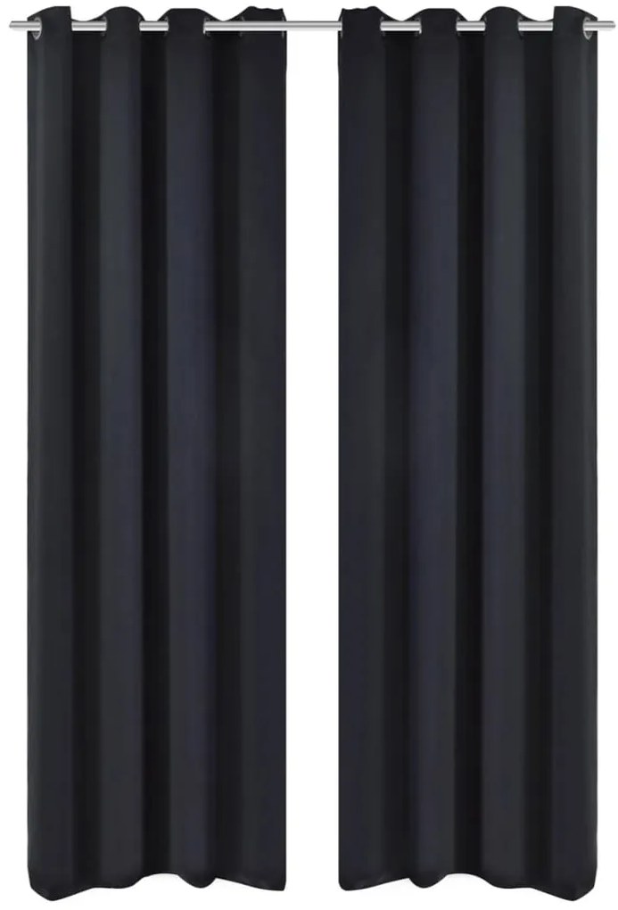 130369 vidaXL 2 pcs Cortinas Blecaute com Argolas de Metal Preta 135 x 245 cm