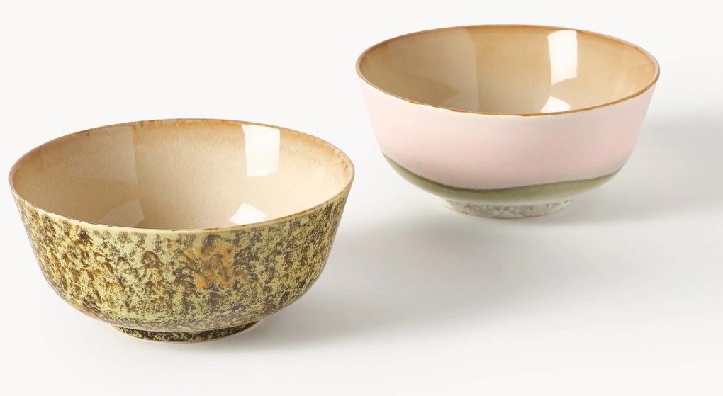 Pratos de sopa artesanais com vidrado reativo 70's, conjunto de 2