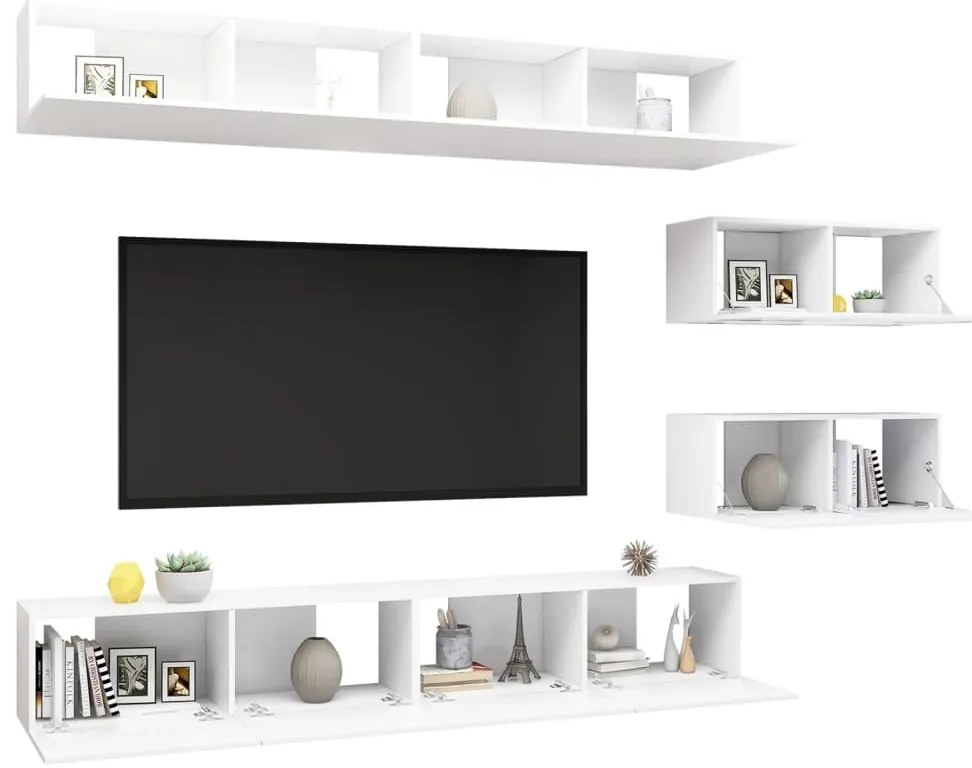 6 pcs conjunto de móveis de TV derivados de madeira branco