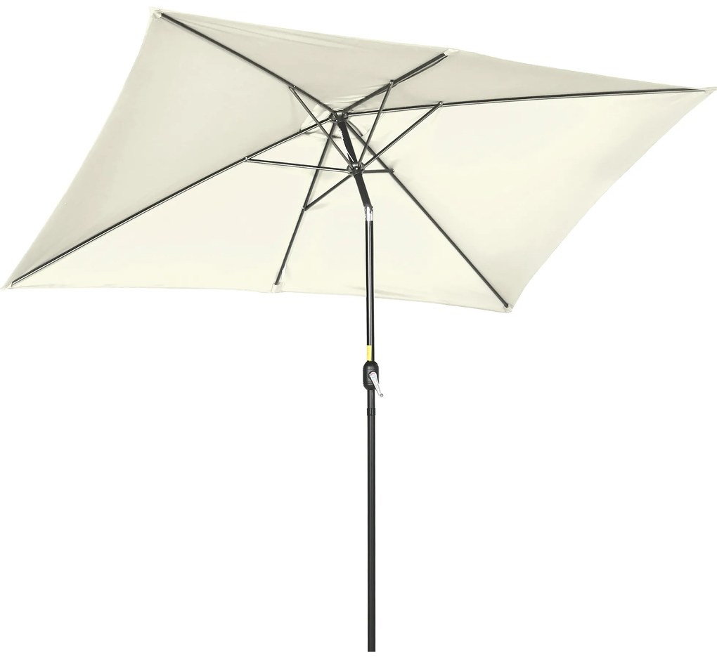 Outsunny Chapéu de Sol de Alumínio Retangular com Toldo Inclinável a Manivela e Mastro Desmontável  195x295x253 cm Creme