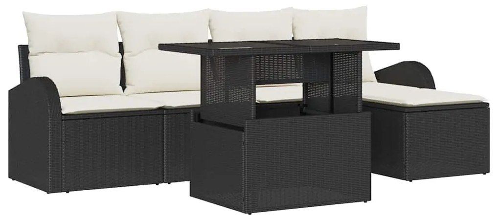 Conjunto de Sofá de Jardim vidaXL com Almofadas Rattan Preto com 6 Peç