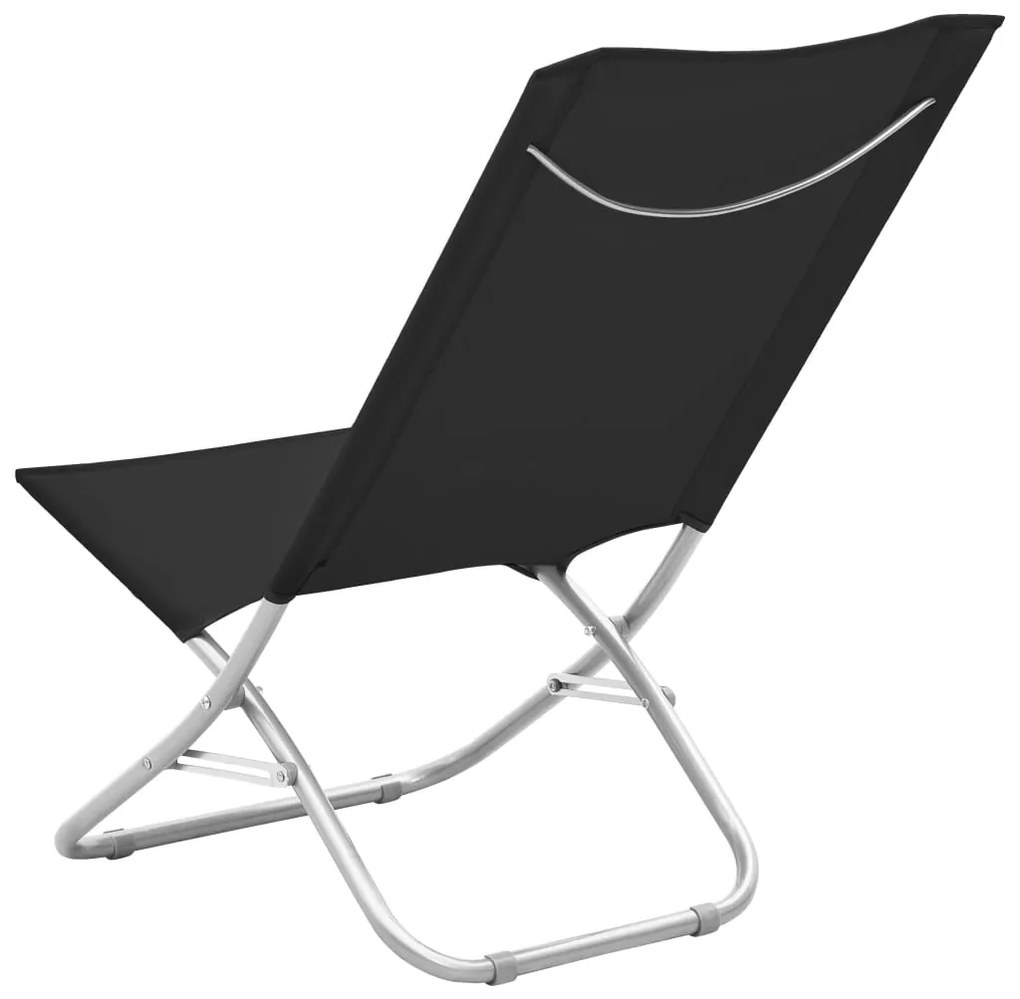 Cadeiras de praia dobráveis 2 pcs tecido preto