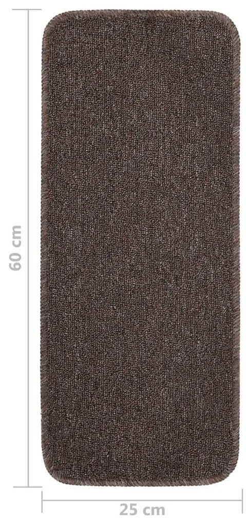 Tapetes antiderrapantes retang. escadas 15pcs 60x25 cm castanho