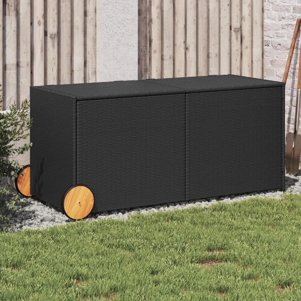 Caixa de arrumação para jardim com rodas 283L vime PE preto