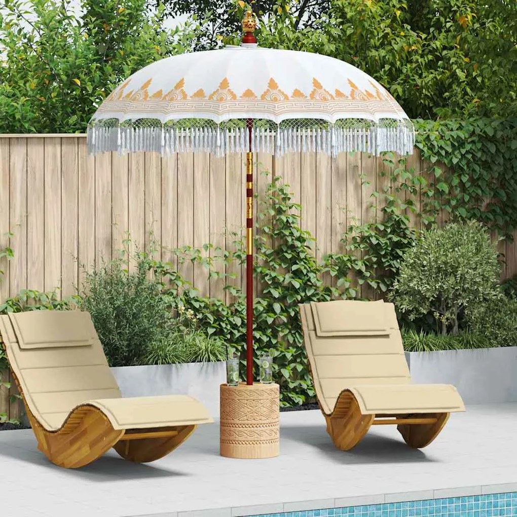 Parasol Balinês Creme 180-190 cm Algodão, madeira sólida
