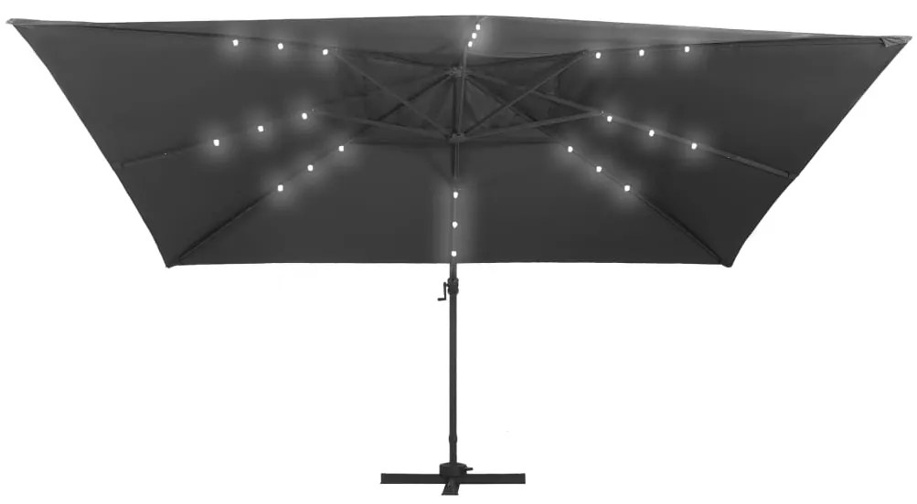 Guarda-sol cantilever c/ luzes LED e poste alumínio antracite