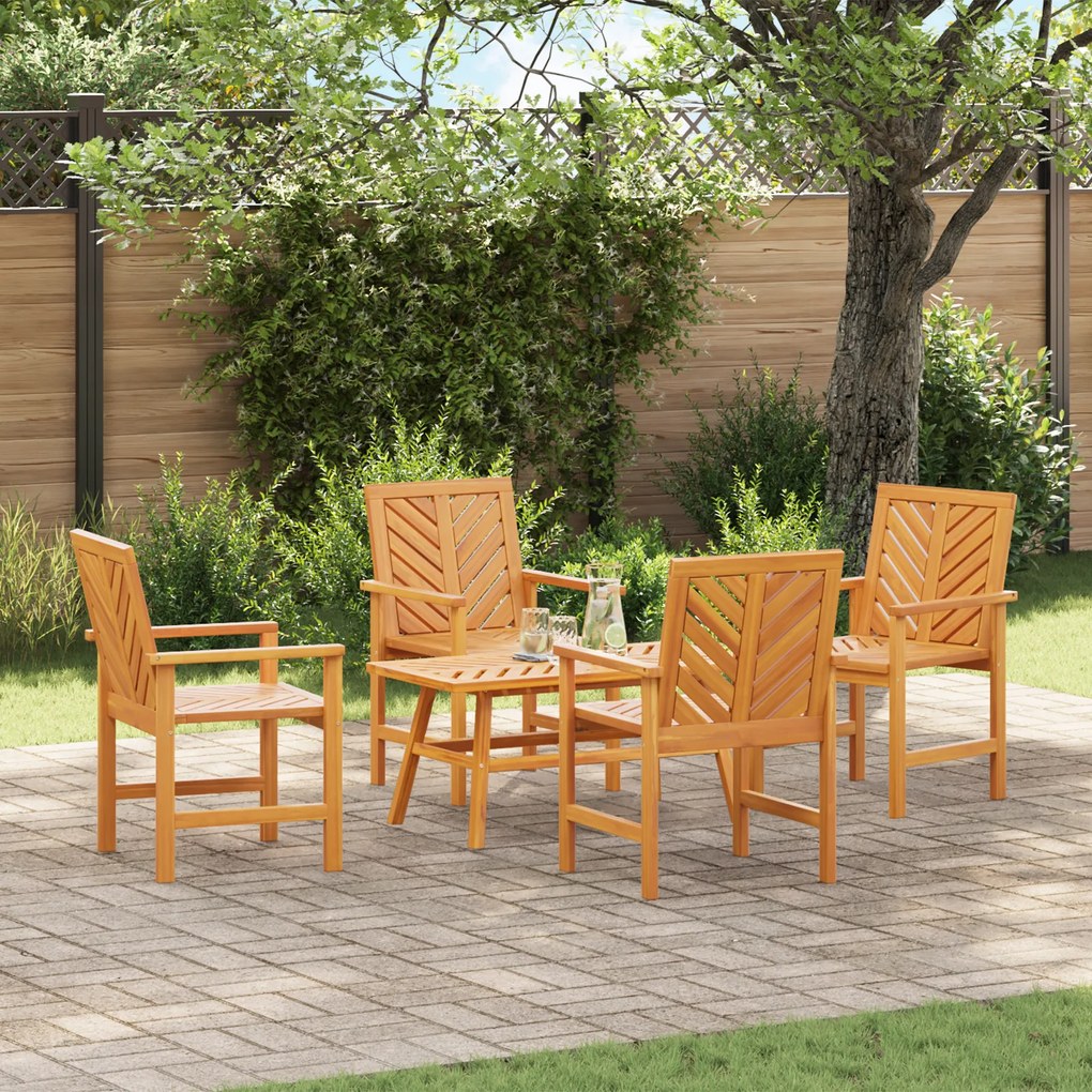 Conjunto de Lounge para Jardim de 4 Peças em Madeira Sólida de Acácia