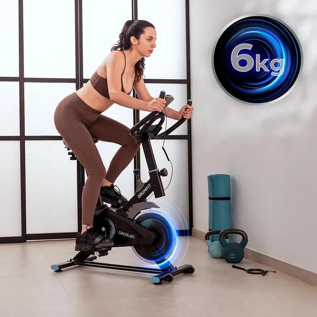 Bicicleta de ciclismo indoor Drumfit Indoor 6000 Compact com volante de inércia de 6 kg, 85 x 44 x 109 cm