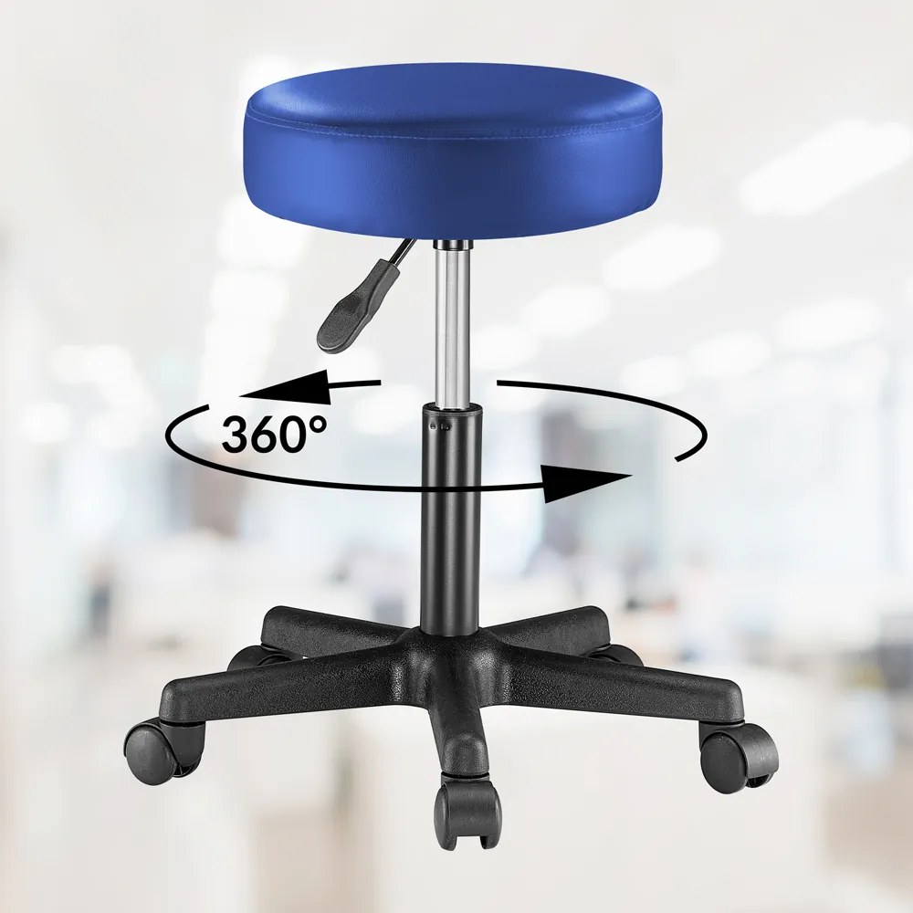 Banco giratória em 360° com rodas em couro sintético Ø35 x 48 x 46-60 cm Azul