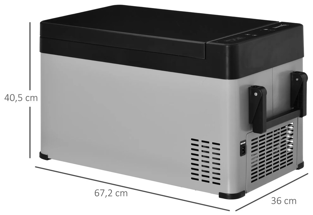 Outsunny Geleira Elétrica de Compressor Portátil 40L Mini Geleira de Carro 12/24V CC com Tela Tátil e Alças Dobráveis para Barco Caminhão 67,2x36x40,5cm Cinza e Preto