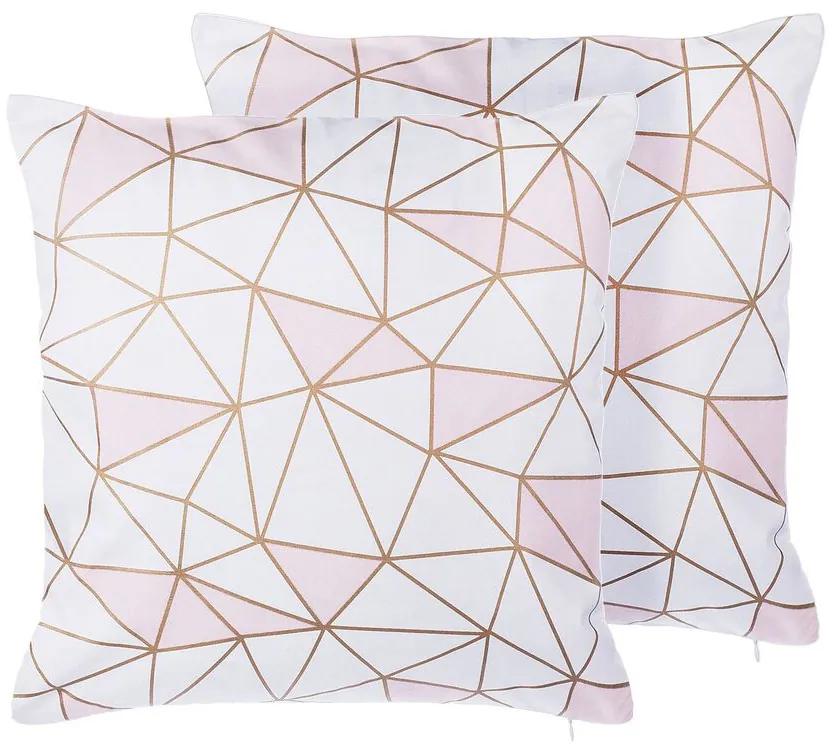 Conjunto de 2 almofadas com padrão geométrico rosa 45 x 45 cm CLARKIA Beliani