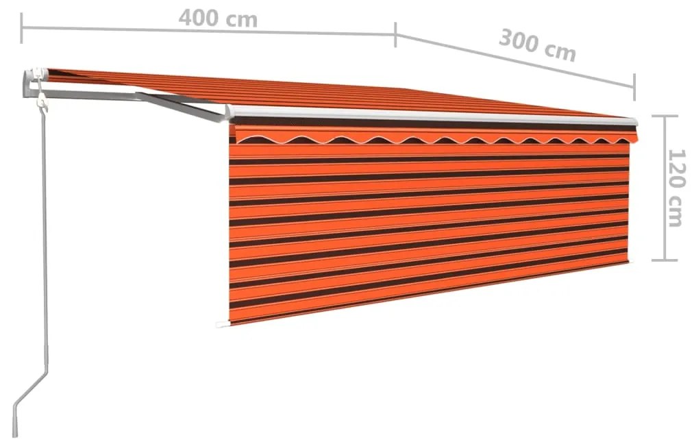 Toldo retrátil automático com estore 4x3 m laranja e castanho