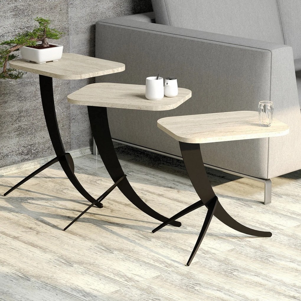 Conjunto de Mesas de Encostar Pion 3 – Travertine – Medidas Variadas