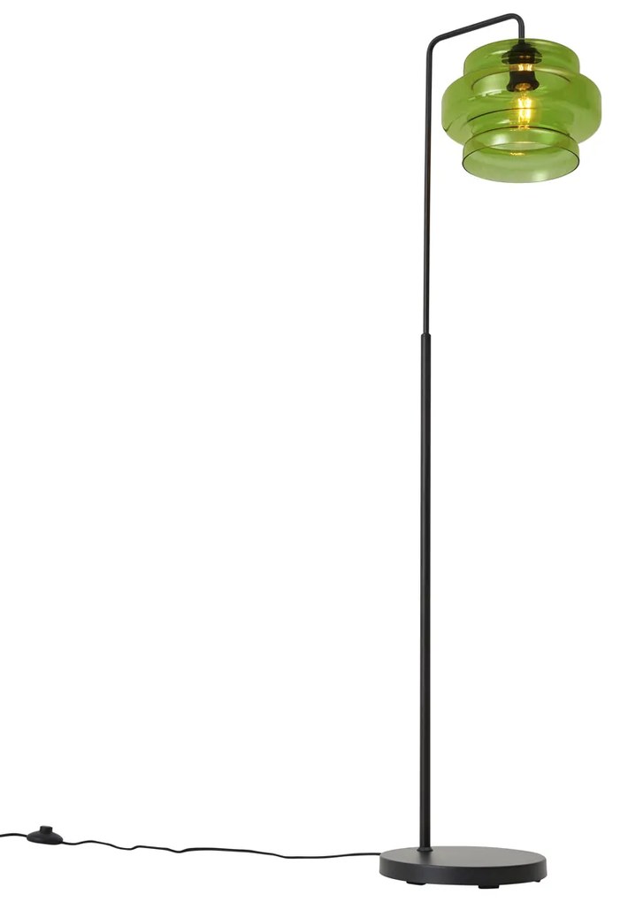 Candeeiro de pé retro preto com vidro verde - Denise Retro