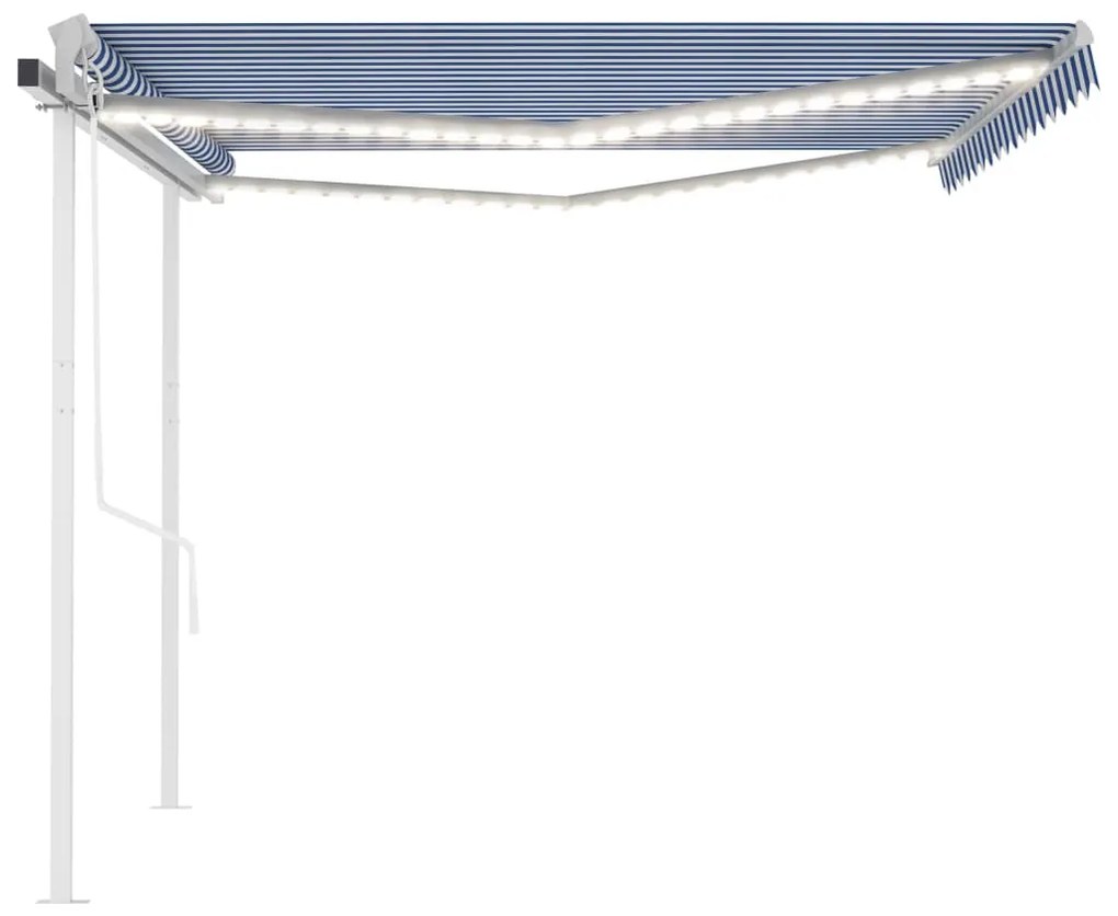 Toldo automático LED e sensor de vento 4x3,5 m azul e branco