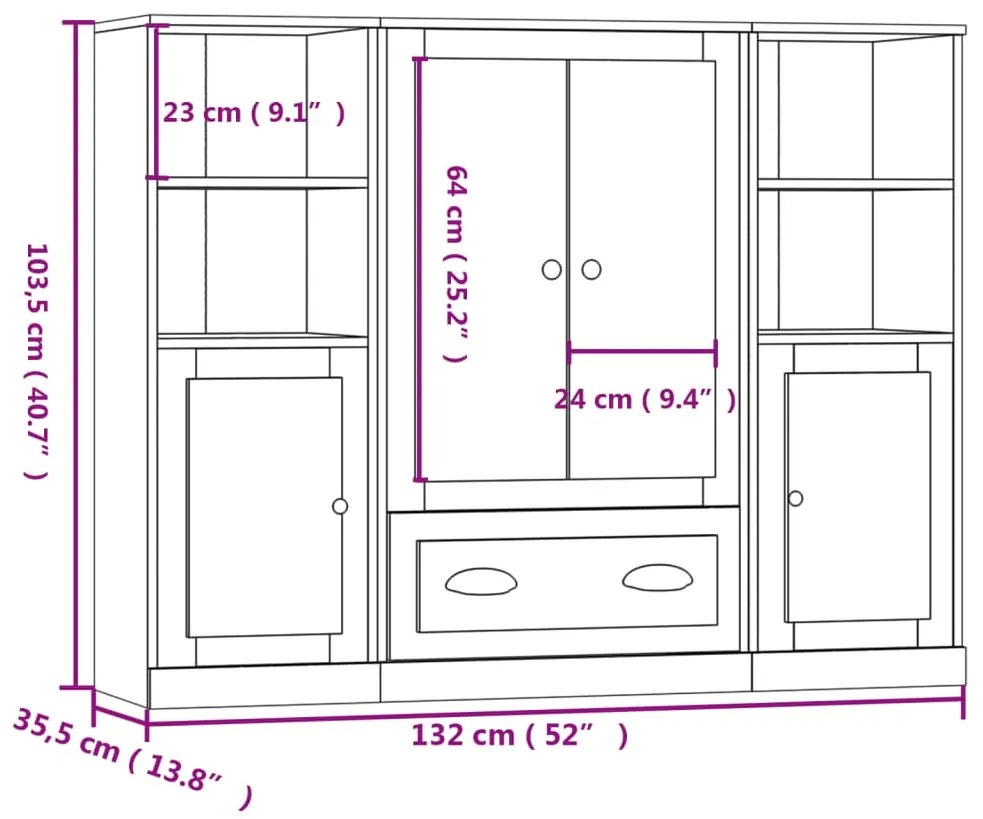 Aparadores altos 3 pcs derivados de madeira cor carvalho sonoma