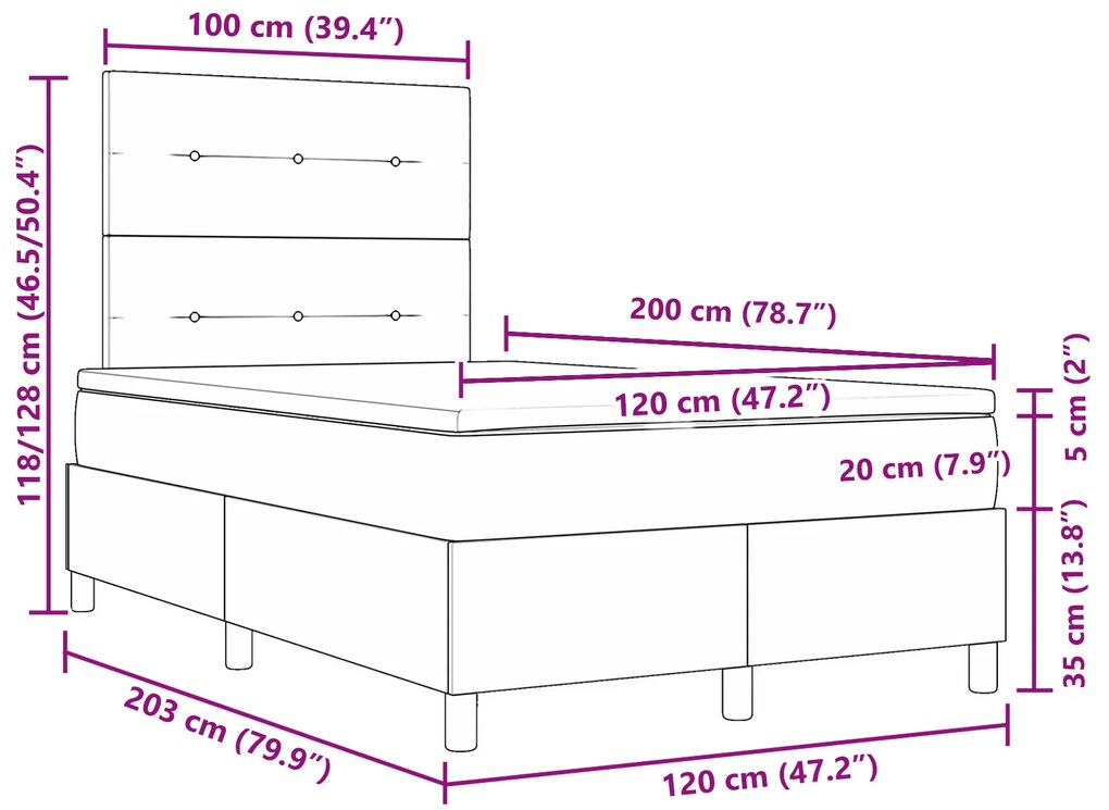 Cama Box Spring com Colchão Preto 120x200 cm Tecido