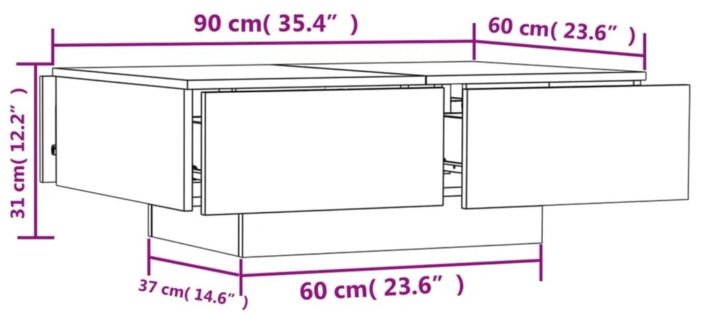 Mesa de centro 90x60x31 cm contraplacado cinzento cimento