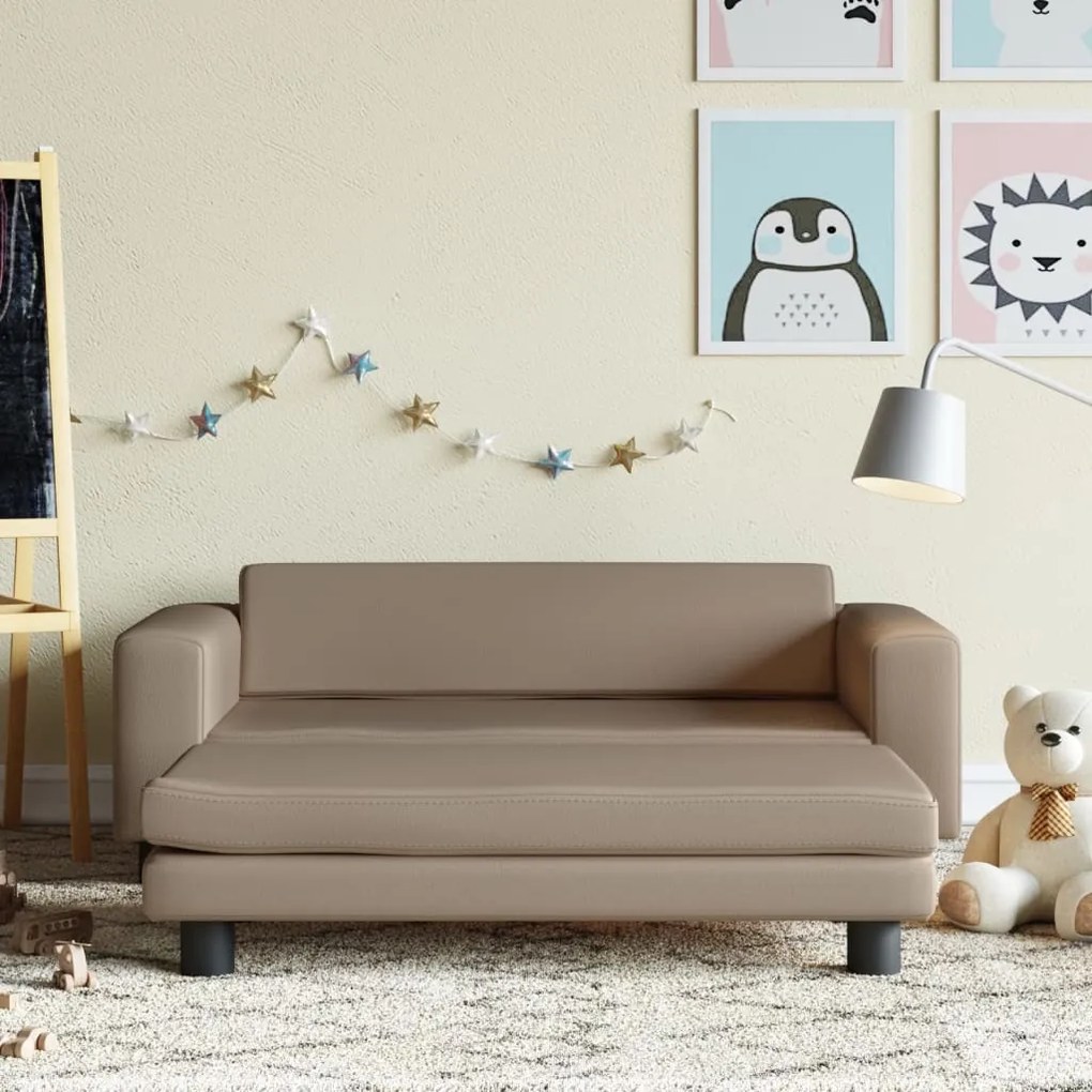 3196418 vidaXL Sofá infantil c/ apoio pés 100x50x30 cm couro artif. cappuccino