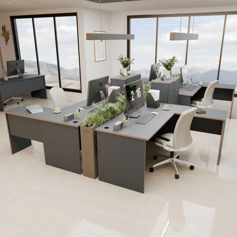 Secretária de Canto "Executive" - 160 x 75 x 144 cm - Antracite e Carv