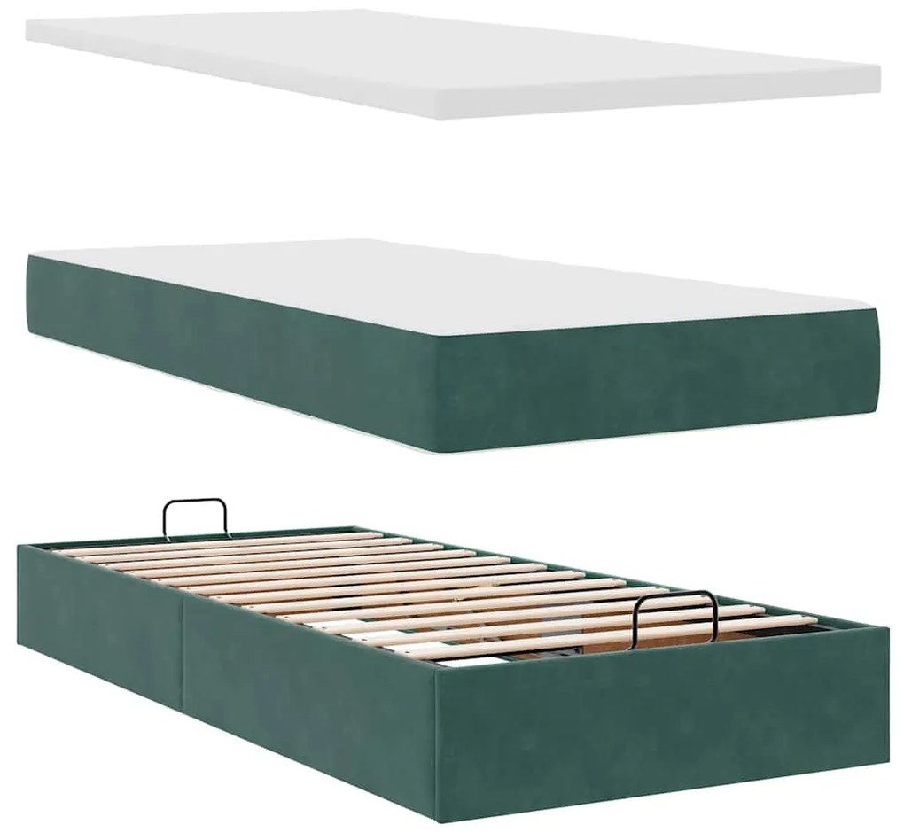 Estrutura de cama otomana colchão 90x200 cm veludo verde escuro