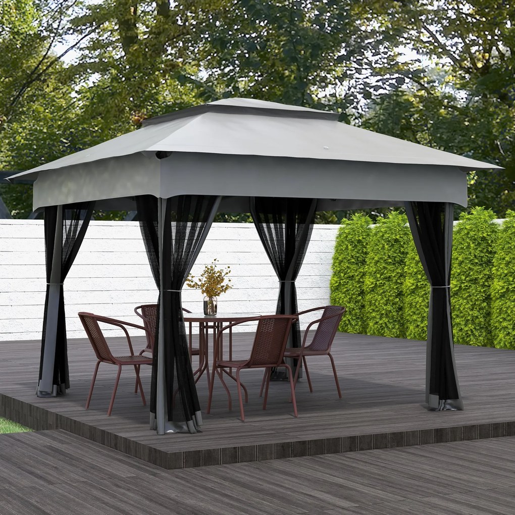 Tenda Dobrável Exterior 325x325x270 cm Tenda de Jardim com Teto Duplo