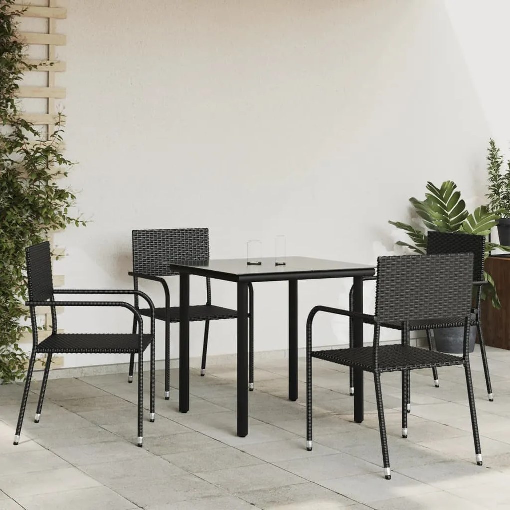 vidaXL 5 pcs conjunto de jantar para jardim vime PE e aço preto