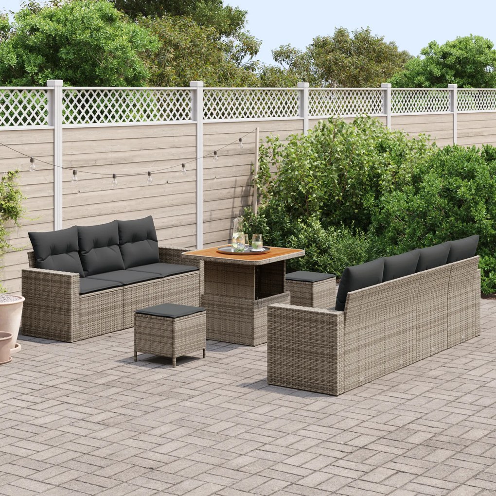 Conjunto de Sofás de Jardim de 10 Peças com Almofadas Cinza Poliratan