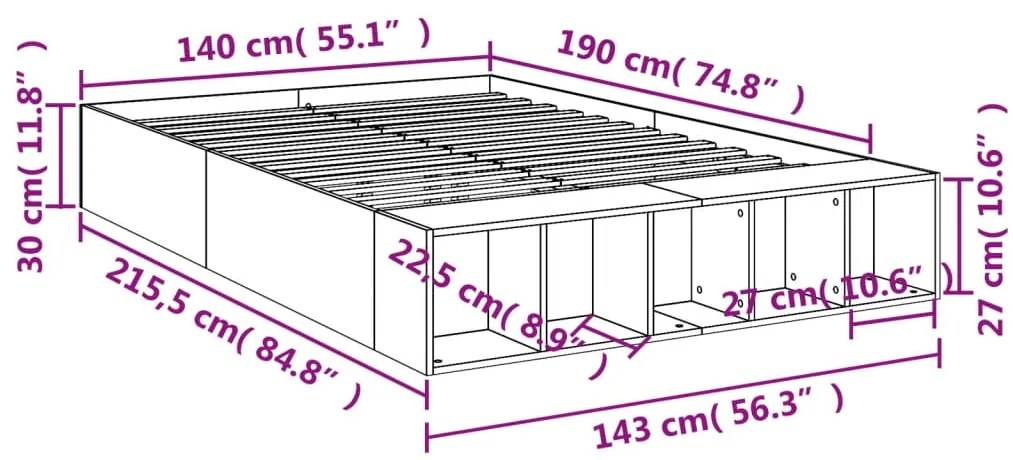 Estrutura de cama 140x190 cm derivados de madeira cinza cimento