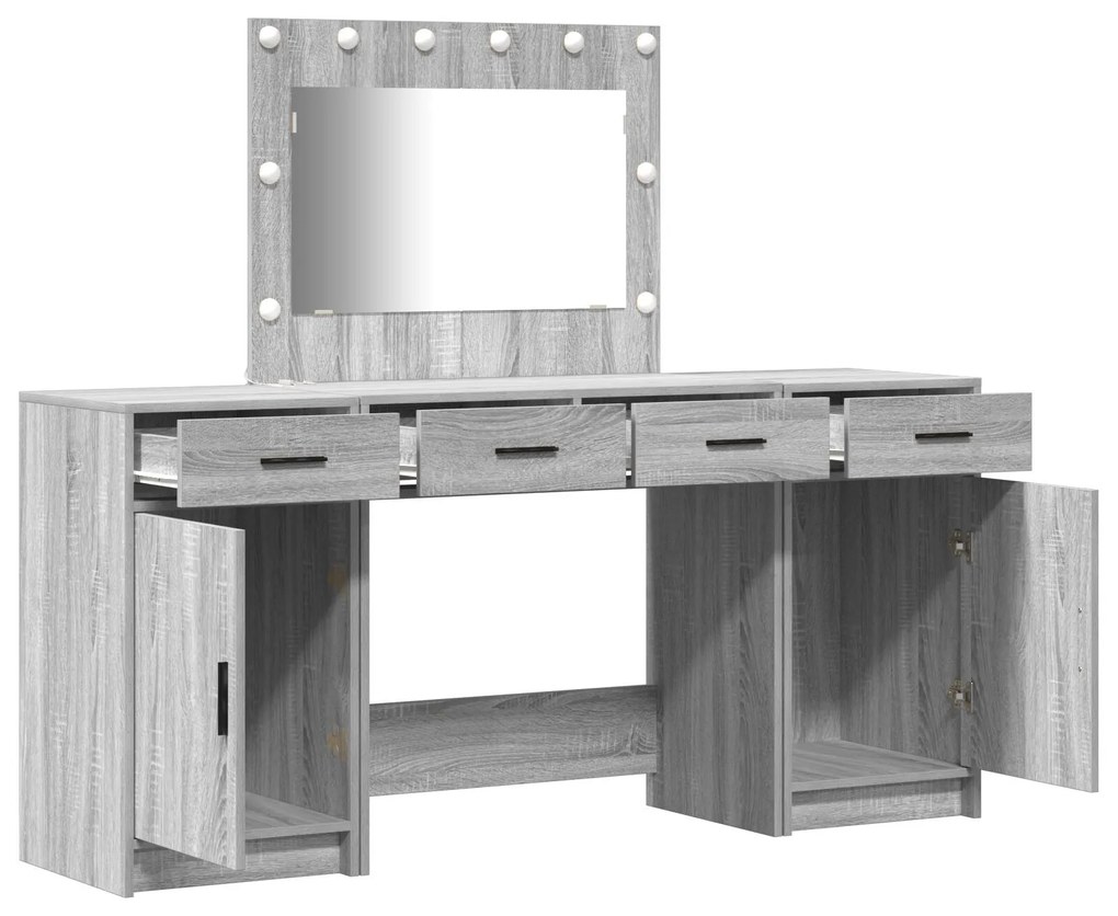 Conjunto de Toucador de 3 Peças com LED Cinza Sonoma Madeira Engenhari