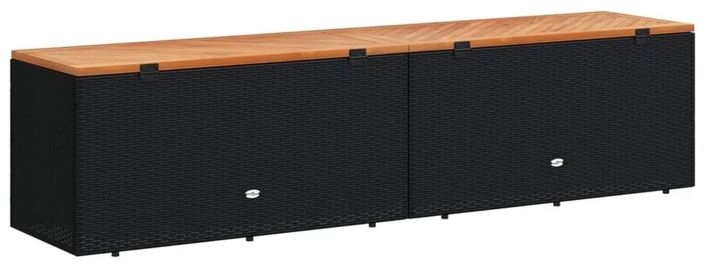 Caixa arrumação jardim 220x50x54 cm vime PE/acácia maciça preto