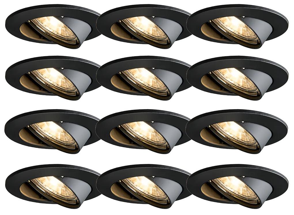 Conjunto de 12 focos modernos embutidos pretos inclináveis - Edu Moderno