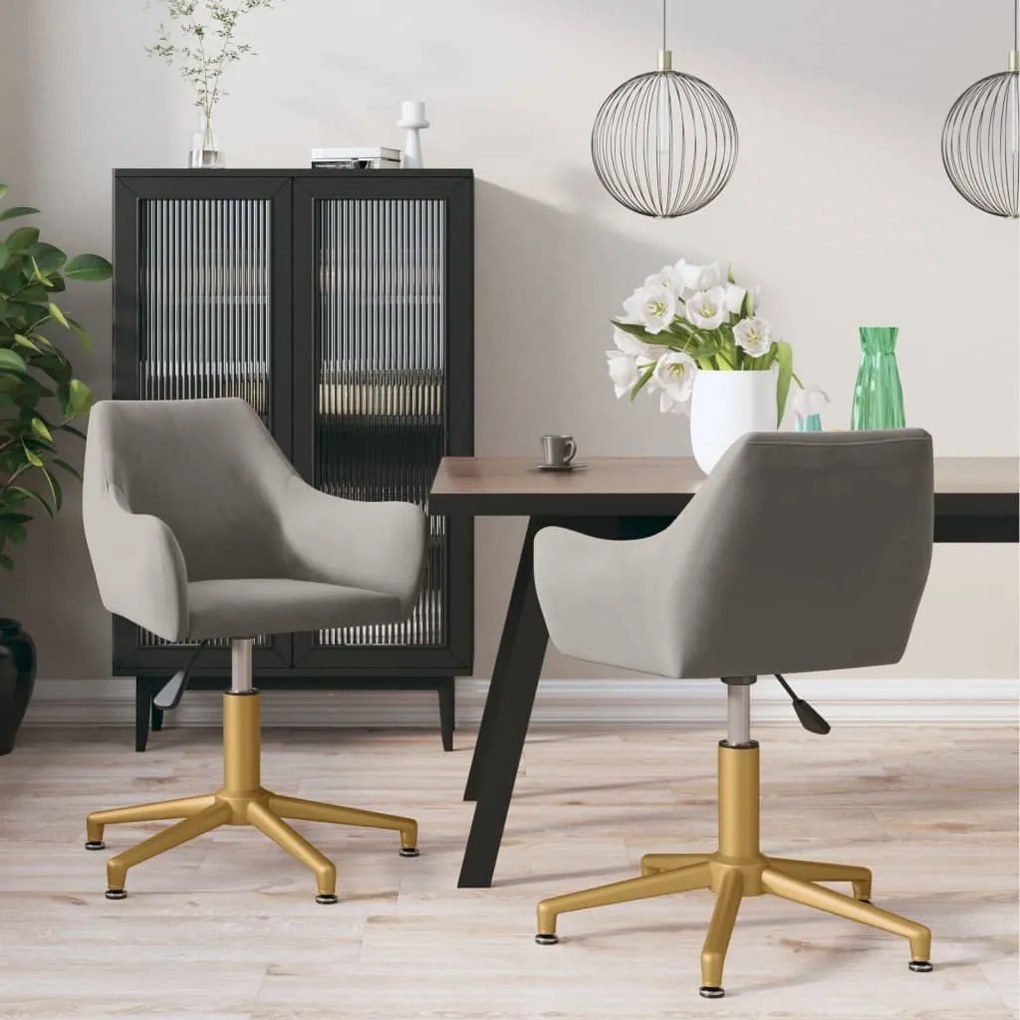 vidaXL Cadeiras de jantar giratórias 2 pcs veludo cinzento-claro