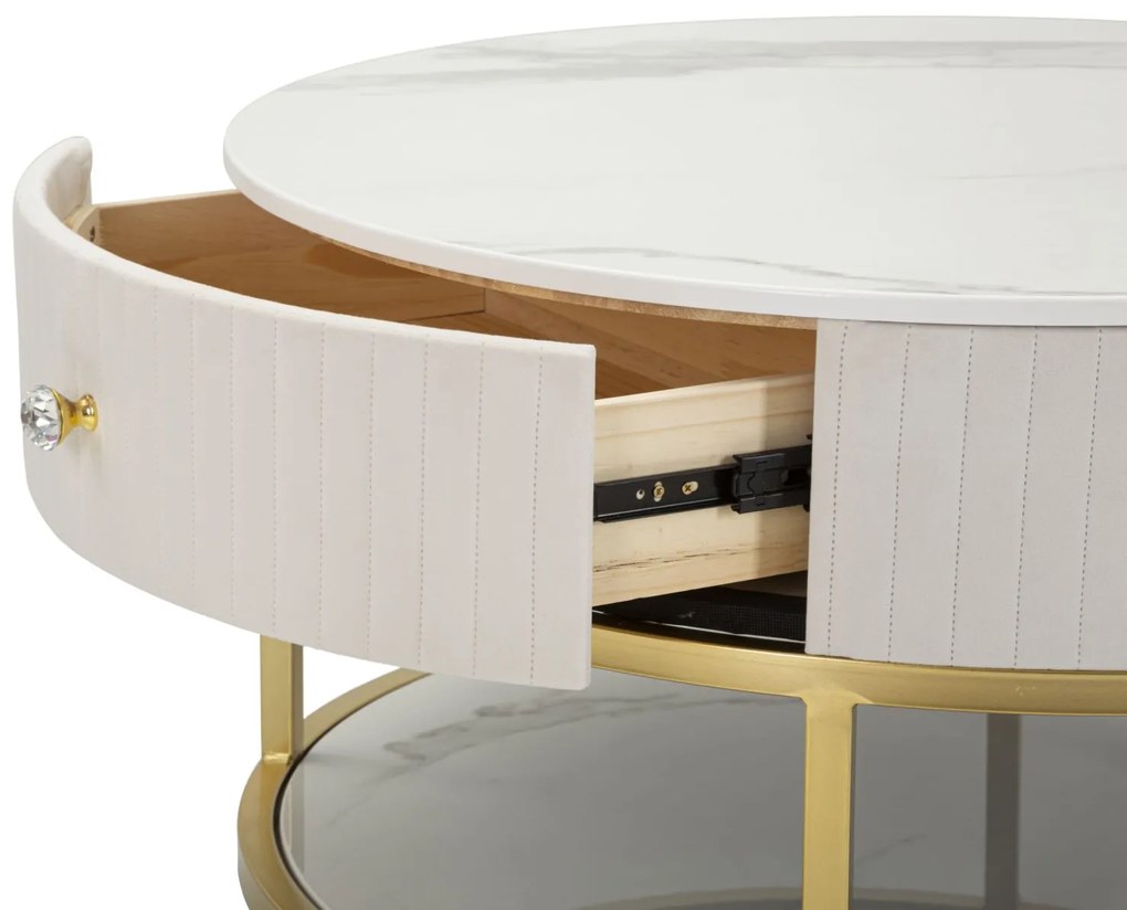 MESA DE CENTRO MONTPELLIER Ø 75X36 CM CREME, DOURADO, BRANCO