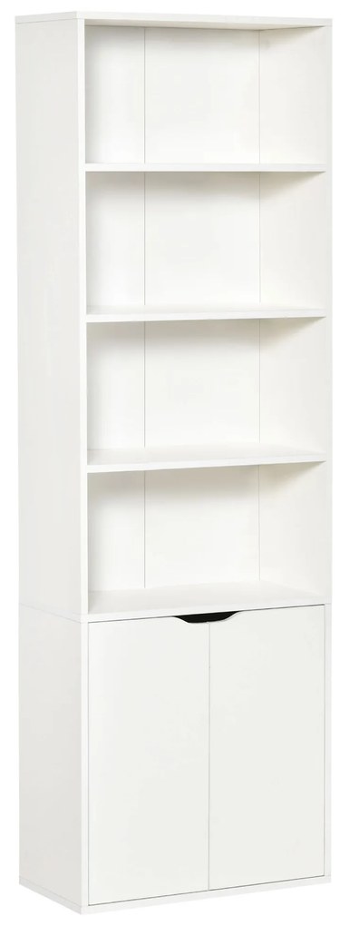 Estante para Livros com 4 Compartimentos Abertos e 1 Armário com 2 Prateleiras Armazenamento Livros Plantas para Sala de Estar Escritório 59x29x180cm