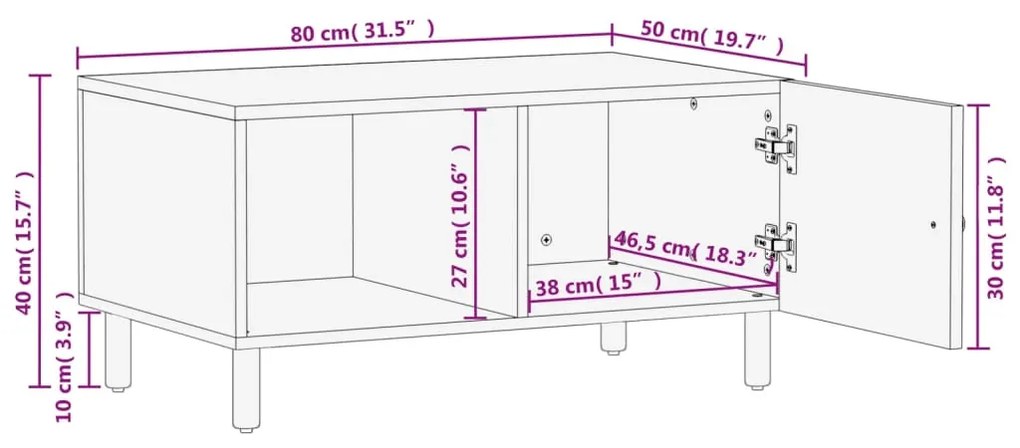 Mesa de centro 80x50x40 cm madeira de mangueira maciça preto