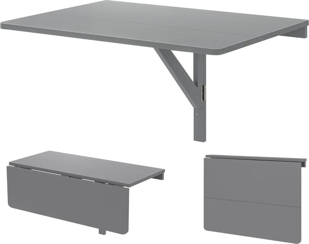 Mesa dobrável para parede 80 x 60 x 45 cm Mesa rebatível para espaços pequenos Secretária dobrável cinzenta