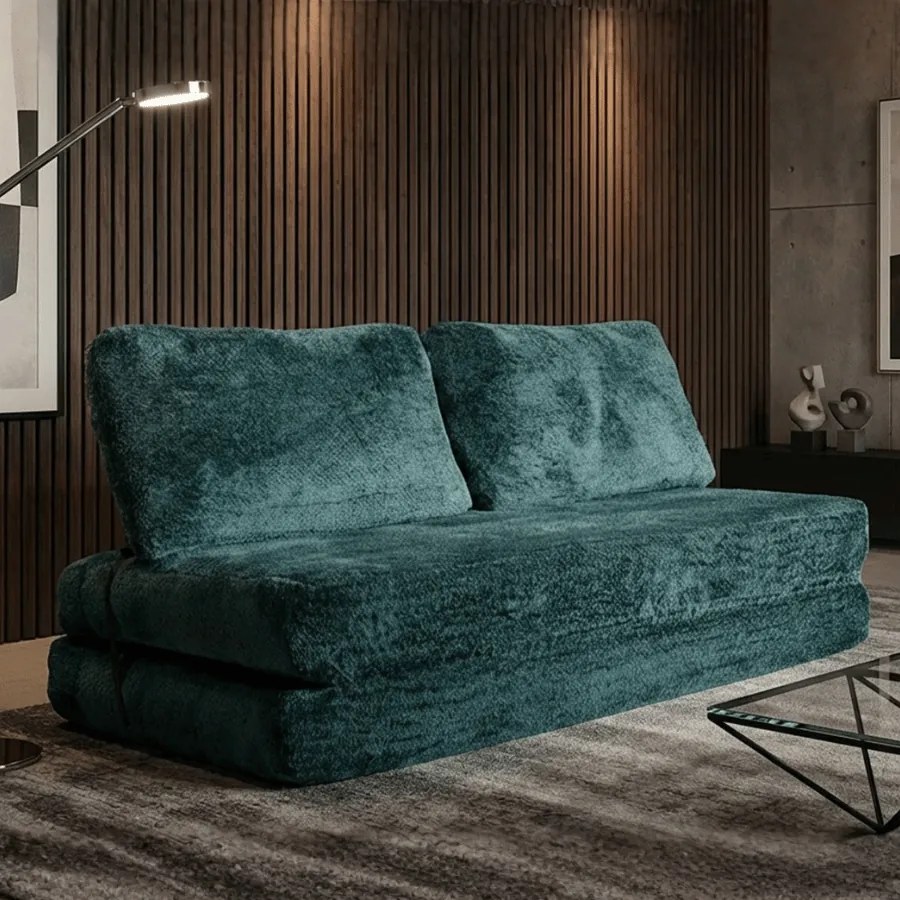 SOFÁ/CAMA FASTER TEAL 150X100X80 CM (COMPRIMIDO - TAMANHO DA CAMA 213X150X18 CM) AZUL