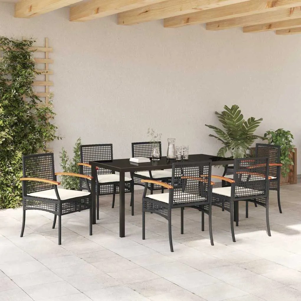 Conjunto de Jantar de Jardim da com 7 Peças e Almofadas em Rattan Sint