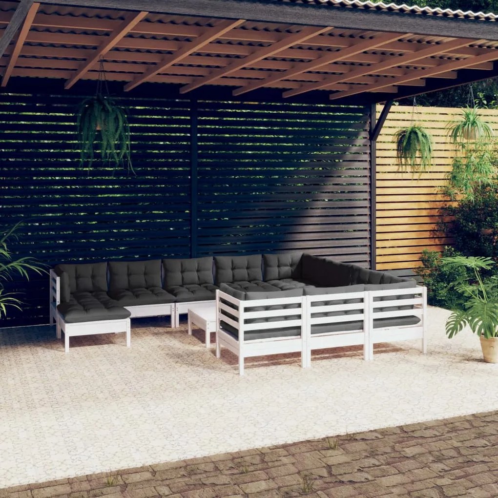 12 pcs conjunto lounge de jardim c/ almofadões pinho branco