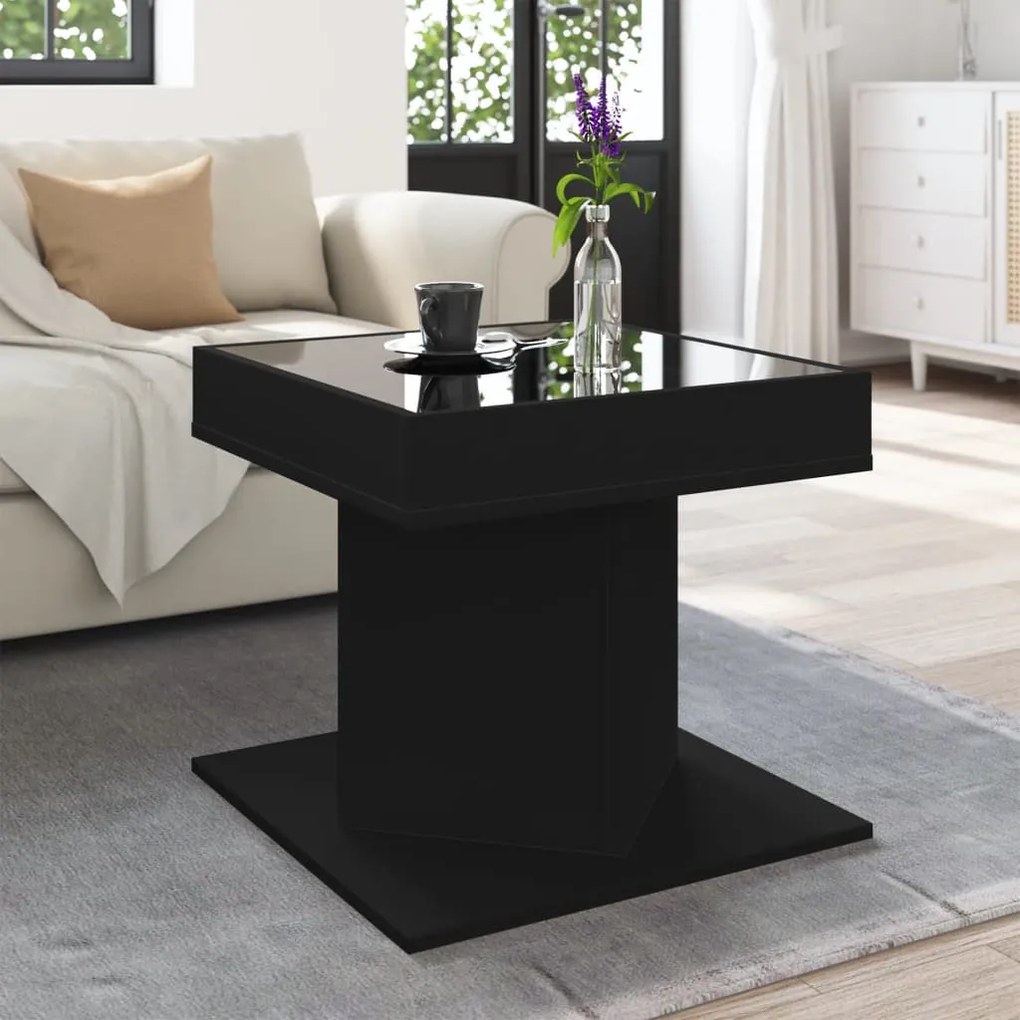 Mesa de centro c/ LEDs 50x50x45cm contraplacado preto brilhante