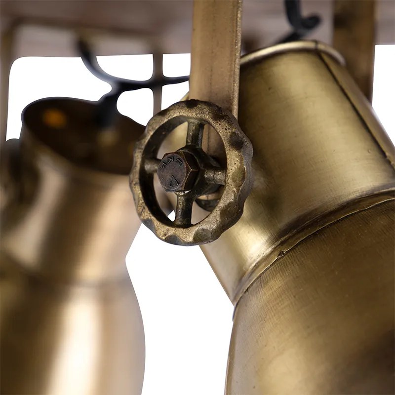 Candeeiro de teto bronze com madeira 3 luzes - Mangoes Industrial