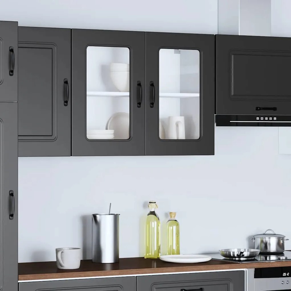 Armário de parede de cozinha porta vidro Kalmar preto