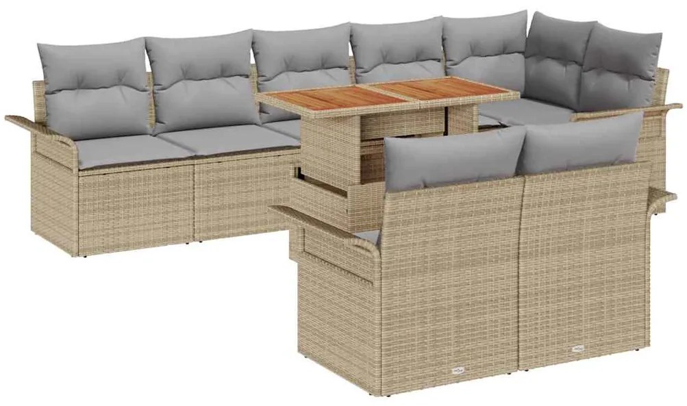 Conjunto de Jantar de Jardim 9 Peças com Almofadas em Rattan Poliéster